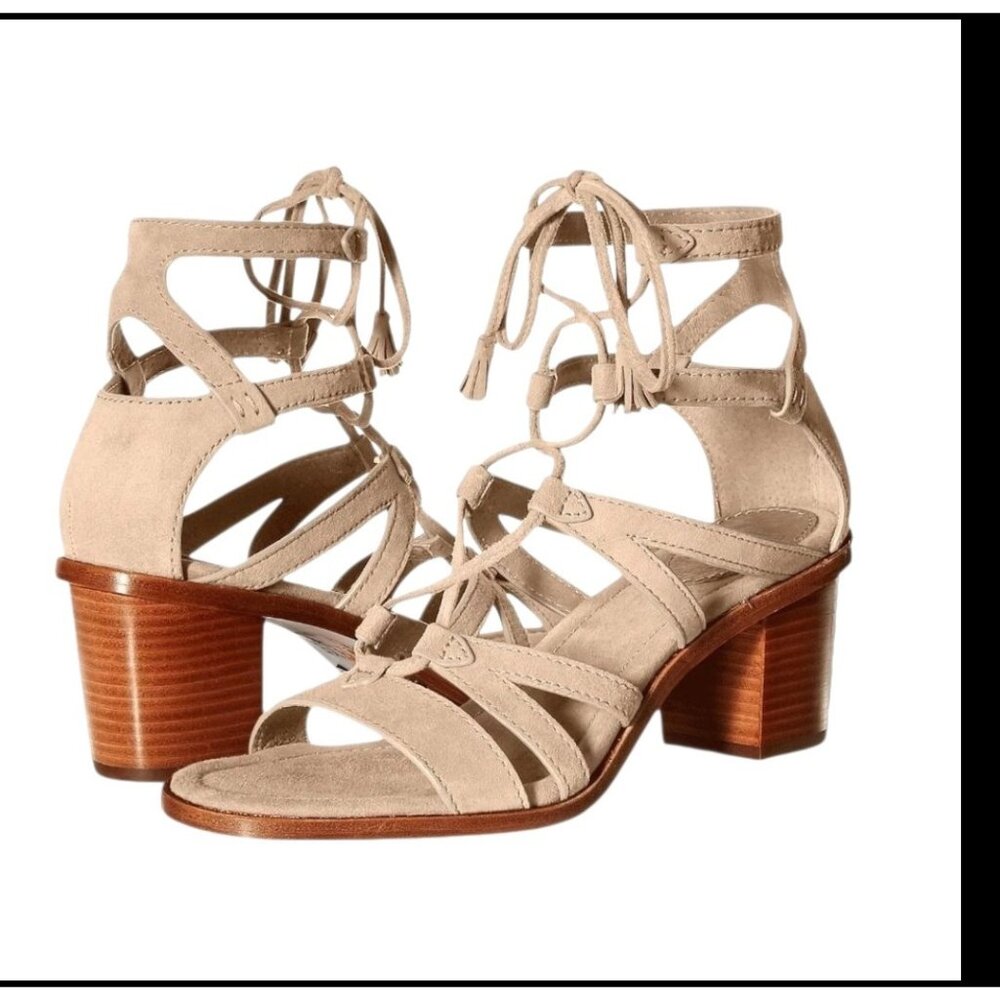 FRYE Brielle Gladiator Women Sandals Beige Strappy Block Heels Laceup Sz 8 Cream